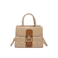 Retro Umhängetasche in Kontrastfarben mit Rautensteppung und goldener Schnalle - Khaki