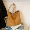 Large capacity ginger yellow hobo tote bag in soft suede leather for daily commuting - Brown