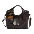 Dark brown bucket tote in pebble leather with matching mini pouch and shoulder strap - Brown