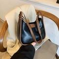 Minimalist black and brown contrast color shoulder bag with premium pebble grain leather - No Pendant / Black
