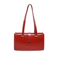 Minimalist red patent leather shoulder bag with gold metal buckle and sleek design - Red