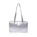 Minimalist silver metallic shoulder bag with glossy finish and buckle details - Silver