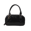 Klassische schwarze Bowling-Handtasche aus glänzendem PU-Leder mit goldenen Beschlägen - Schwarz