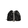 Borsa a secchiello con paillettes nere alla moda con catena argento e perle - Nero
