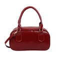 Retro burgunderfarbene kleine quadratische Handtasche in Glanzoptik mit Schultergurt - Rot