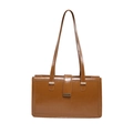Minimalist caramel brown wax leather rectangular shoulder bag with vintage buckle - Brown