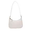 Minimalist white PU leather hobo underarm bag with gold metal hardware details - White