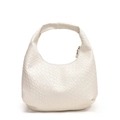 Weiße geflochtene Hobo-Tasche mit Intrecciato-Struktur und goldenem Reißverschluss - Weiß