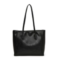 Grand sac cabas classique en cuir synthétique noir texturé avec deux longues anses - Noir avec Pendentif