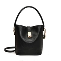 Schwarze Retro Beuteltasche mit Ledertextur, goldenem Schloss und abnehmbarem Gurt - Mit Ornament / Schwarz