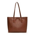 Grand sac cabas marron foncé en simili cuir avec coutures verticales décoratives - Marron Avec Pendentif