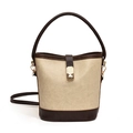 Retro-Beige-Brauner Kontrast-Eimer-Beutel aus Leder mit Goldschloss und Schultergurt - Mit Ornament / Beige