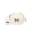 Beigeweiße Beuteltasche mit silbernem Schmetterling und süßem Plüschkugel-Anhänger - Weiß