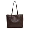 Grand sac cabas marron foncé en cuir vintage ciré, vue de face sur fond blanc épuré - Café Avec Pendentif