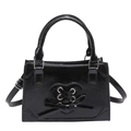 Glossy black heart ribbon shoulder bag with bow detail and adjustable strap - Black