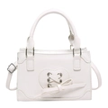 Chic white crossbody bag with heart detail and decorative bow for women - White
