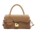 Bolso de mano retro en ante camel con cierre dorado y asa superior para moda femenina - Caqui