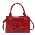 Glossy red faux leather small crossbody bag with heart detail and lace-up bow design - Red