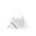 Piccola borsa quadrata in pelle bianca e tweed con dettagli in metallo dorato - Bianco