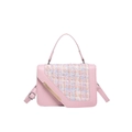 Borsa a mano rosa con motivo pied-de-poule in tweed e finiture metalliche dorate eleganti - Rosa Stile 2