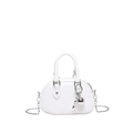 White lychee texture shell bag with silver chain strap and metal ball charm - White (With Charm)