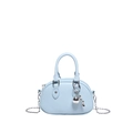 Light blue shell crossbody bag with litchi grain leather and silver ball pendant - Blue (With Charm)