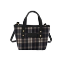 Classic plaid handbag with navy blue, brown and white patterns and golden metal rivets - Black