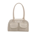 Retro cremeweiße quadratische Damen-Umhängetasche mit Doppeltaschen und Silberringen - Weiß