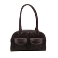 Dunkelbraune glänzende Schultertasche mit doppelten Fronttaschen und Metallringen - Braun