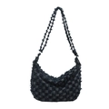 Borsa a tracolla a scacchi nera e grigia con bordi sfrangiati e stile casual chic - Blu scuro