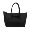 Minimalist black matte leather tote bag with large capacity and curved handles for daily use - Black