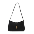 Minimalist black shoulder bag for women with matte texture and golden twist lock - Black