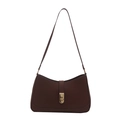 Minimalist dark brown half-moon underarm bag with gold metal twist lock and leather strap - Coffee