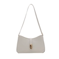 Minimalist beige faux leather baguette bag with litchi texture and gold twist lock - White