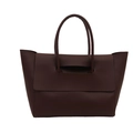 Minimalist large tote bag in deep burgundy matte leather with a structured flap design - Brown