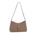Elegant mauve matte leather underarm bag with a golden metal buckle and slim strap - Khaki