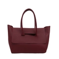 Large burgundy leather tote bag with structured flap closure and minimalist retro handle design - Red