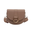 Elegante beige halfronde zadeltas met gouden D-gesp en jacquard geweven riem - Khaki