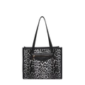 Grande borsa tote leopardata con manici neri e tasca frontale con cerniera - Nero