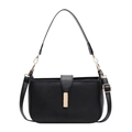 Modern black faux leather underarm bag with gold bar clasp and adjustable shoulder strap - Black