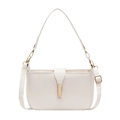 White textured crossbody bag with rectangular gold metal buckle and adjustable strap - Off White