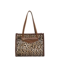 Borsa tote leopardata con manici marroni e tasca anteriore con zip dorata da donna - Marrone