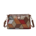 Retro multi-colored patchwork crossbody bag with crocodile texture and gold floral logo - Red