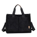 Borsa tote in velluto a coste nera con doppi manici e tracolla regolabile - Nero