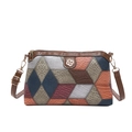 Bohemian patchwork crossbody bag with crocodile texture and golden clover clasp - Blue