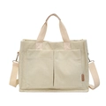 Borsa tote in velluto a coste bianco sporco con doppie tasche e tracolla regolabile - Bianco Sporco