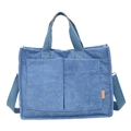 Borsa tote in velluto a coste azzurro con doppie tasche frontali e tracolla regolabile - Blu