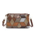 Retro multi-color patchwork shoulder bag with quilted leather texture and gold clover buckle - Brown