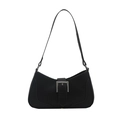 Vintage black leather underarm bag with large silver square buckle and slim strap - Black