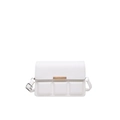 White faux leather crossbody bag with textured square embossed pattern and metal buckle - White